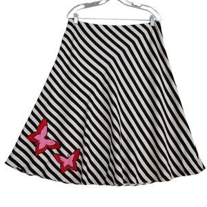 Grace Dane Lewis 70s Silk Striped Butterfly Skirt Women's Size 14 Retro Skater